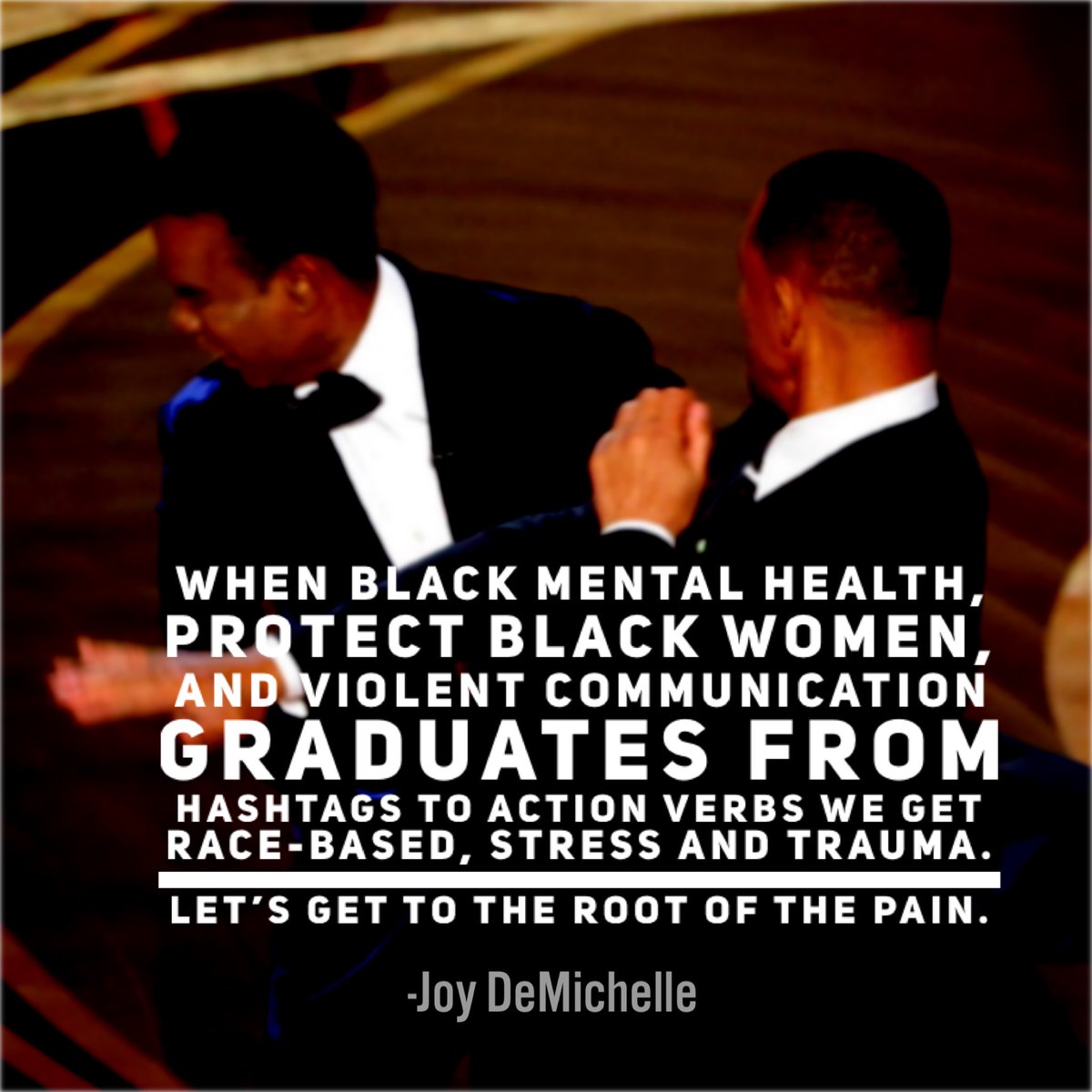 When #Blackmentalhealth, 
#protectBlackwomen, 
and #violentcommunication
graduates from 
#hashtags to #action verbs we get
#Race based, #stress and #trauma.
Let’s get to the root of the pain.