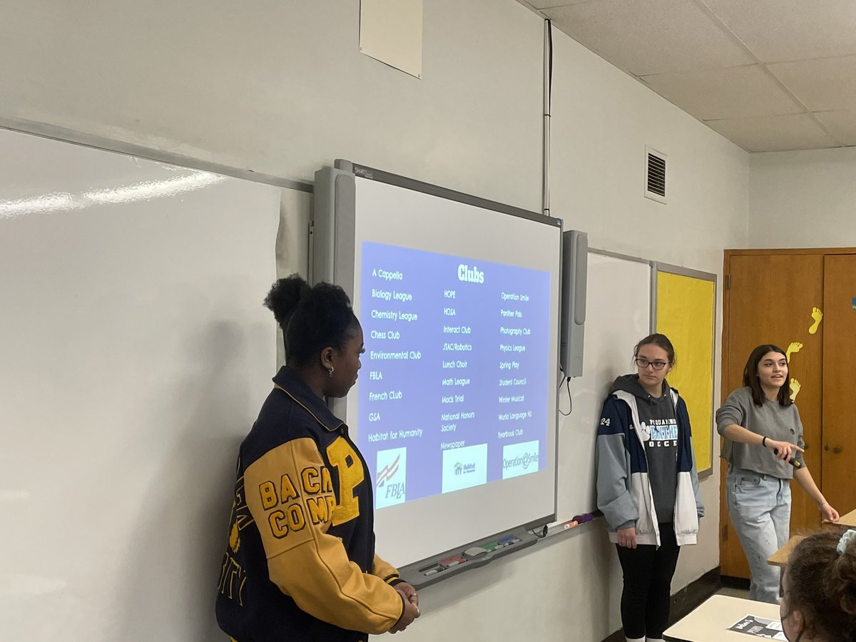 PTHS HOPE was proud to extend an early welcome to the class of 2026 today as we met with the 8th graders to discuss what PTHS has to offer! 💛💙 #peqpantherpride #nocknation