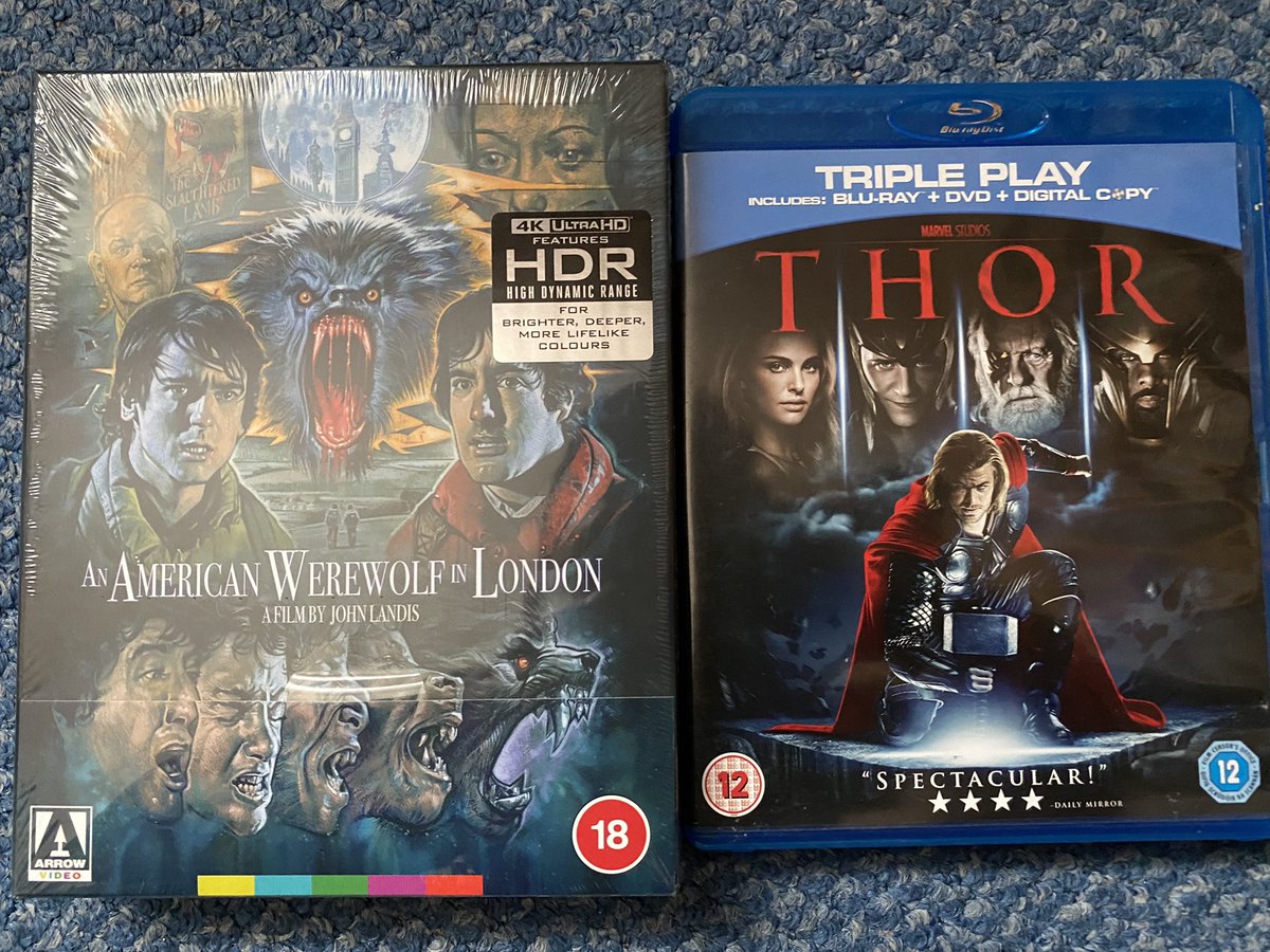 #MondayBlus with new arrivals for my collection. #AnAmericanWerewolfInLondon on 4K UHD and Thor on blu ray. https://t.co/lZXLTpWtRG