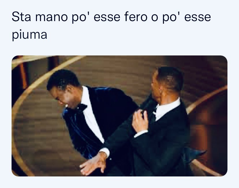 MassimoAntares's tweet photo. Quando vinci finalmente un #Oscar ma quella notte verrai ricordato per altro!!🤷🏻‍♂️
.
E comunque #ChrisRock, come diceva sempre mia nonna, a forza di andare a roppe lì cojoni all’alveare delle vespe poi va a finire che ti pizzicano. 
#Oscar2022 #Oscars2022  #WillSmith #WillAndChris https://t.co/SP8IW25W4G