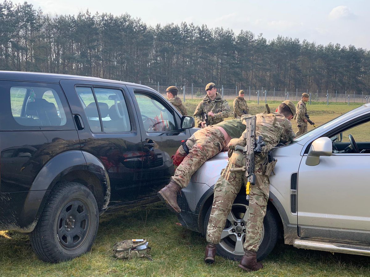 Medical training.
Medical training includes learning how to assess and treat road traffic accident casualties. During this training, we use realistic make-up and actors to mentally challenge the Guardsmen.