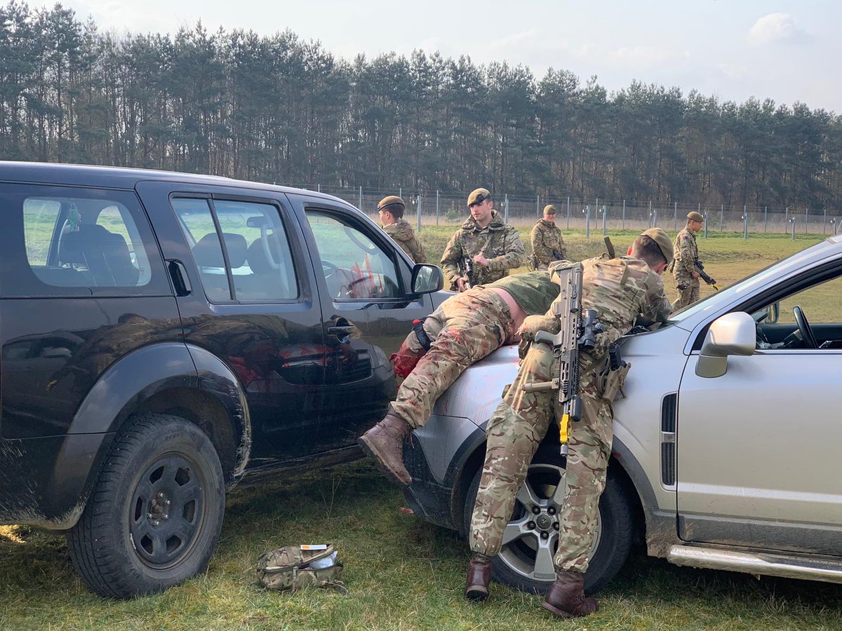 Medical training. Medical training includes learning how to assess and treat road traffic accident casualties. During this training, we use realistic make-up and actors to mentally challenge the Guardsmen.