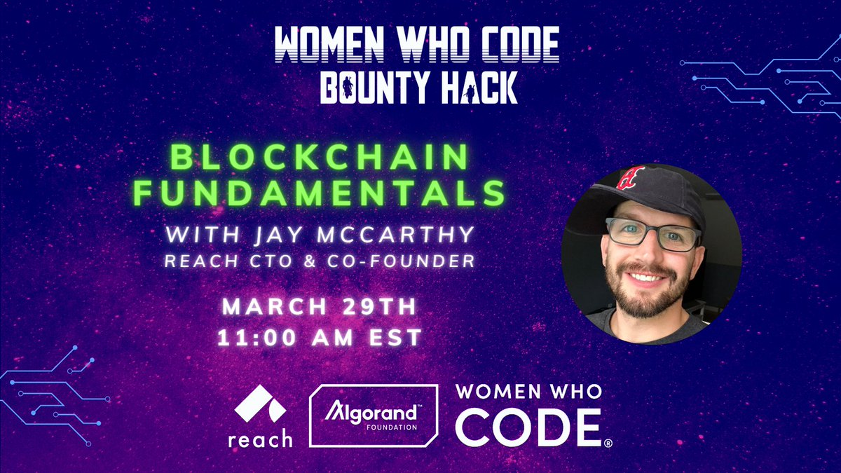 reachlang's tweet photo. Tomorrow at 11:00 AM EST, join Dr. @jeapostrophe and learn about the Fundamentals of Blockchain. Don't miss out! 👀

Become a #blockchain dev in the Women Who Code Bounty Hack! Apply here: https://t.co/oQ2KKZa8Fk

#Algorand #Development #WomenWhoCode #BountyHack https://t.co/MsecYqt59a