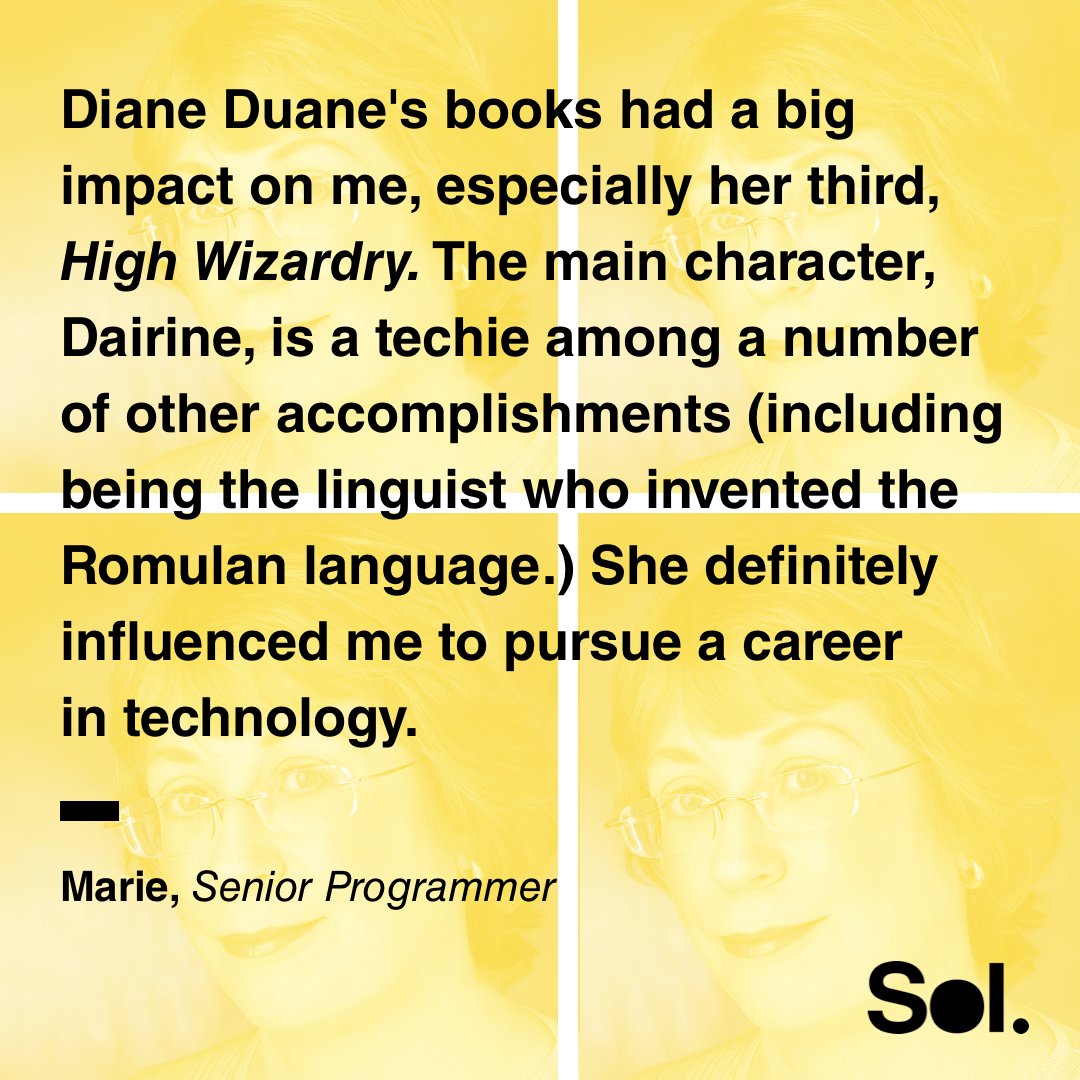 soldesignco's tweet photo. For #WomensHistoryMonth, the women of Sol share who inspires them. Senior Programmer, Marie, is inspired by author @dduane. 

#webdevelopers #WebsiteDevelopment https://t.co/OeMR3sRgbW