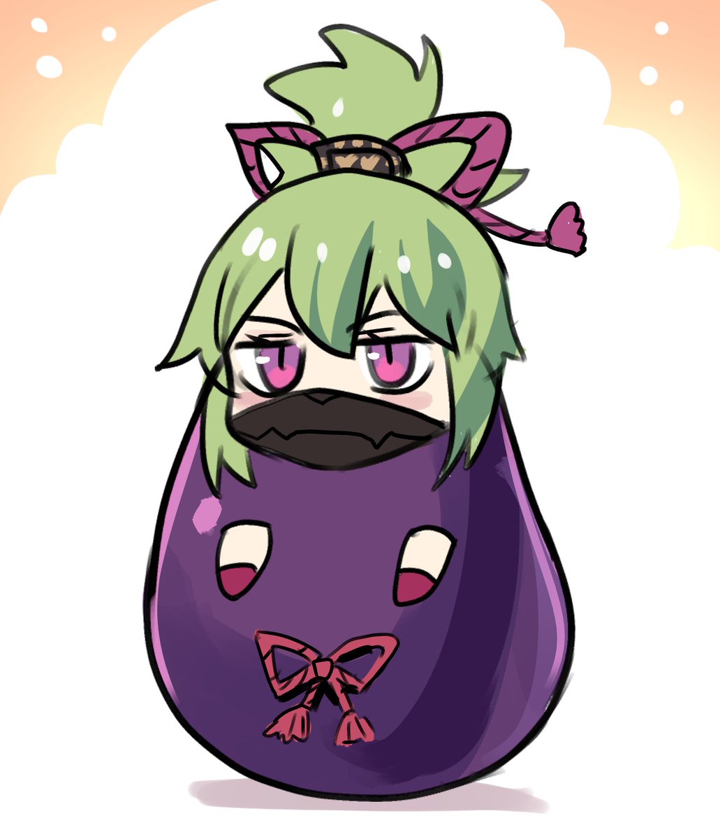 kuki shinobu 1girl eggplant green hair solo purple eyes chibi looking at viewer  illustration images