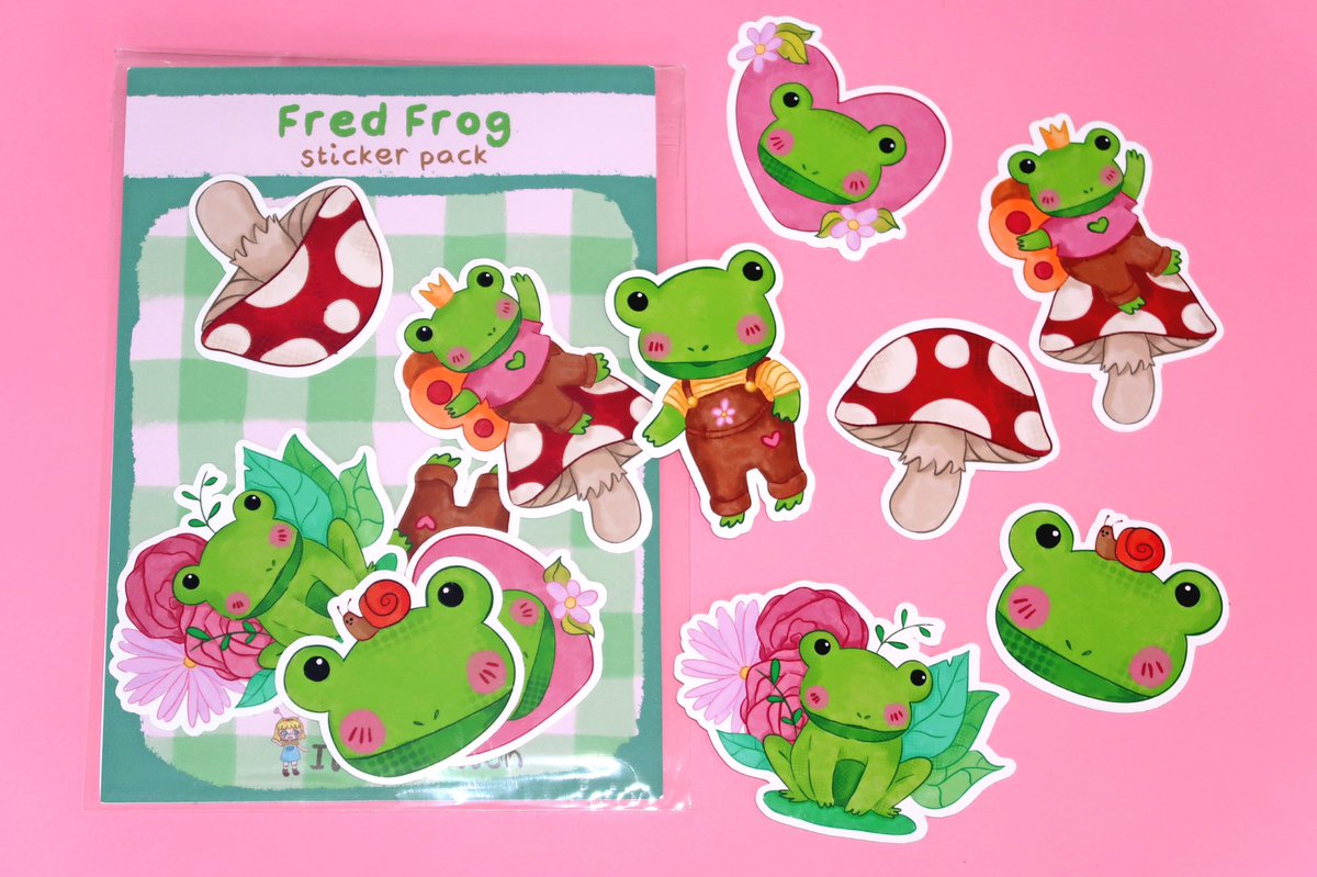 pollygone_'s tweet photo. These stickers were so fun to draw! The Fred Frog sticker pack is available on my website 🐸  Each pack comes with 6 stickers 😊

✨🍄🐸🍄✨
 #stickers #stickerart #stickershop #frogs #frog #frogstickers #cottagecore #smallbusiness #smallshop #stickerpack #artist #artistshop https://t.co/XYN8zzQwxZ