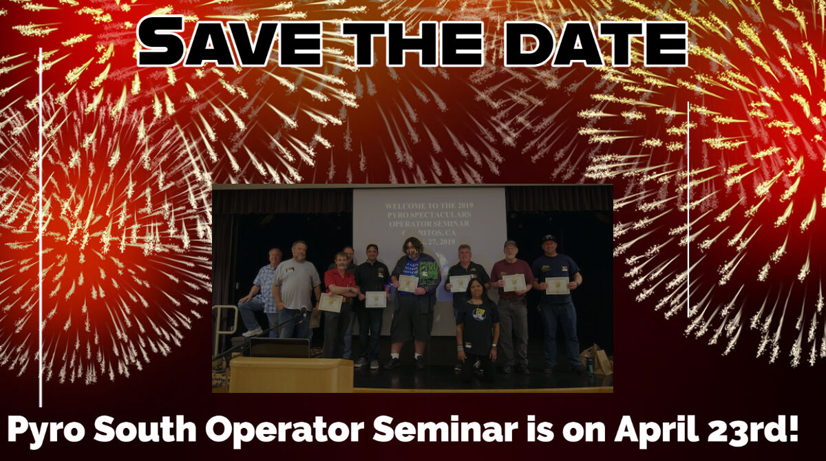 pyrospectacular's tweet photo. Attention Pyro South Operators! Save the date! 4-23-22 is the operator seminar! We hope to see you there! Stay tuned for more info. #pyrospec #pyrsospectacualrs #fireworks #fireworkstraining #training https://t.co/CqjRsOPdks