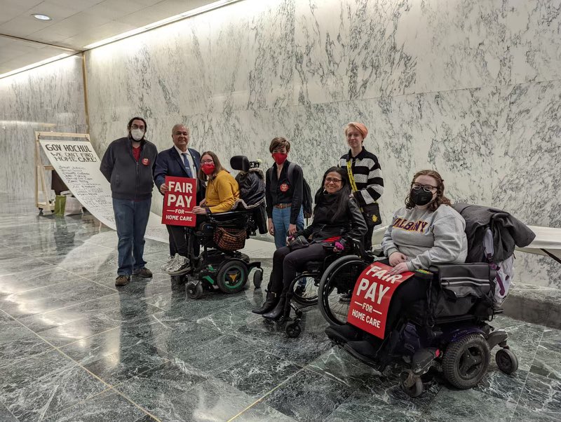 CaringMajority's tweet photo. We’re in Albany fighting to win #FairPay4HomeCare for all the people who can’t find home care with @NaderJSayegh! https://t.co/HW0l3VEcd6