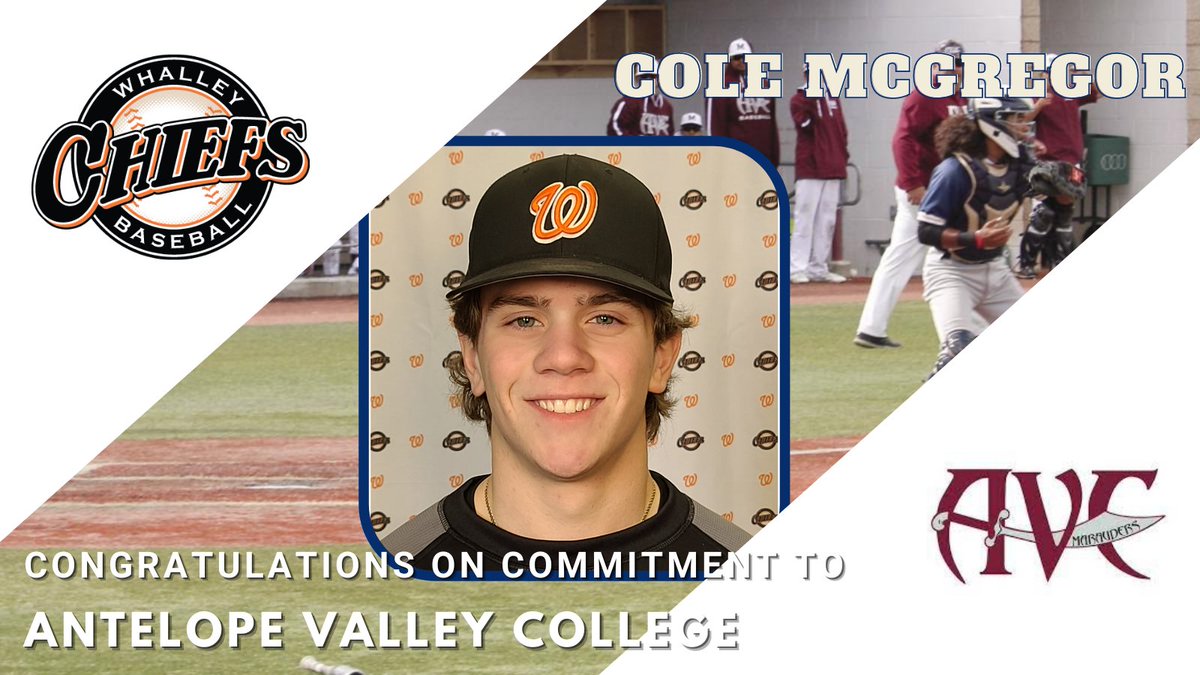 Whalley_Chiefs's tweet photo. 🚨Chiefs Commitment🚨
Congratulations to Cole McGregor (2022 RHP/OF/C), on his commitment to Antelope Valley College. Cole will be competing with the AVC Marauders in the California Community College Athletic Association.
#ChiefsCommitted #WhalleyBall
@AVC_BSBL @ColeMcGregor37 https://t.co/KhC3AngPsX