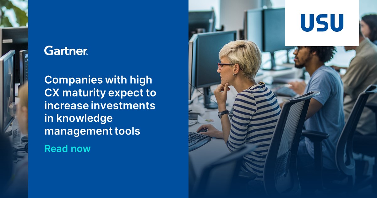 USUSolutions's tweet photo. Companies with high CX maturity expect to increase investments in knowledge management tools. Find out which steps to take with this complimentary Gartner® report ⏭️ https://t.co/iMw4aeZpUq

#USUSolutions #Garnter #Knowledgemanagement #CX https://t.co/yHWbsbDF4N