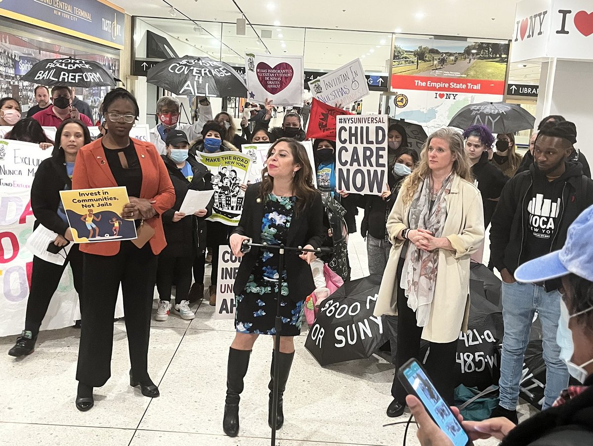 garrar26's tweet photo. “No one should be denied health care cause of immigration status.”⁦@votejgr⁩ 
“Invest in child care cause women shouldn’t be pulled out of the workforce.”⁦@annakelles⁩ 
“We’re here to say we have solutions -cut the check and stop the politics.”⁦@phara4assembly⁩ https://t.co/34yV3ajncN