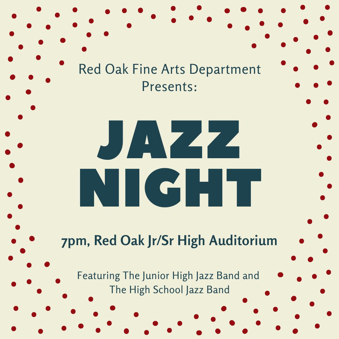 RedOakBand's tweet photo. Join us for Jazz Night tomorrow at 7pm! https://t.co/9RMlcFROYq
