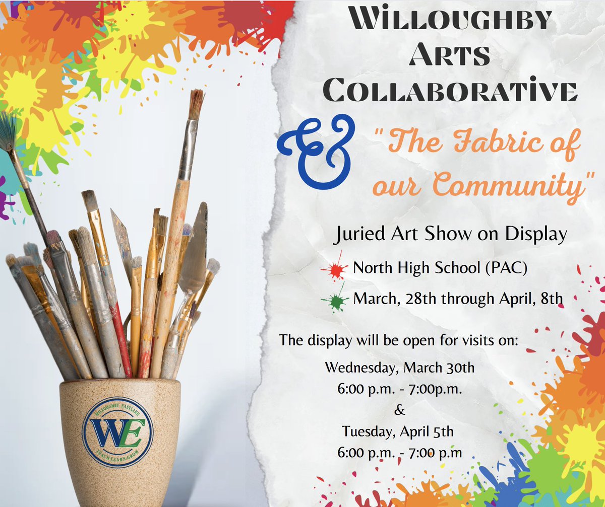 Don't miss this chance to see some beautiful artwork done by W-E students! #weschools