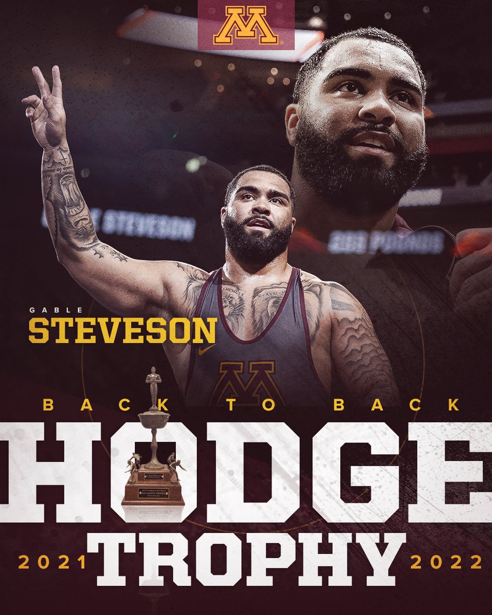 𝐈𝐧 𝐚 𝐋𝐞𝐚𝐠𝐮𝐞 𝐨𝐟 𝐇𝐢𝐬 𝐎𝐰𝐧. Gable Steveson is now a two-time Dan Hodge Trophy winner, becoming the first heavyweight to win the award multiple times! #GopherTough // #SkiUMah 📰: z.umn.edu/Gable_Hodge2022