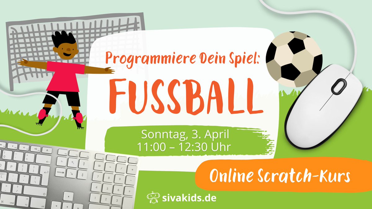 sivakids's tweet photo. Lust, mal wieder 'ne Runde zu kickern?😎⚽️
Diesen Sonntag geben wir Euren Kids die Möglichkeit, Fußball mal anders zu erleben!
Wir PROGRAMMIEREN nämlich unser eigenes Fußballspiel mit Scratch.🤓🕹

Weitere Infos &amp; Anmeldung:
https://t.co/Eyhqf0FG6E https://t.co/VGjoXDapi8