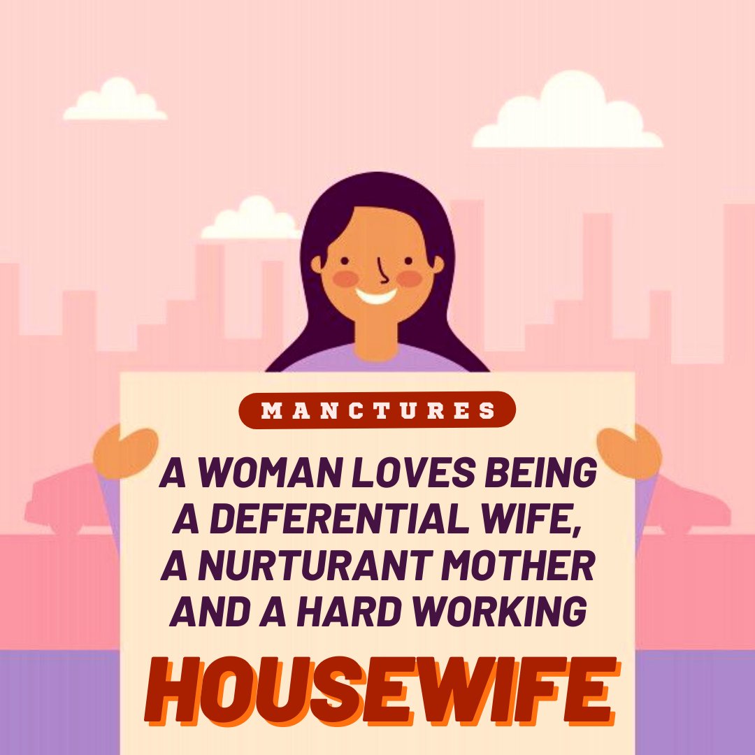 manctures's tweet photo. A woman's purpose is to be below-mentioned ones. It is her right and her gender role. 

#goodwife #genderroles #gendernorms #genderstereotypes #GenderBiasedLaws #GenderCritical #gender https://t.co/FFdxyvhi7H