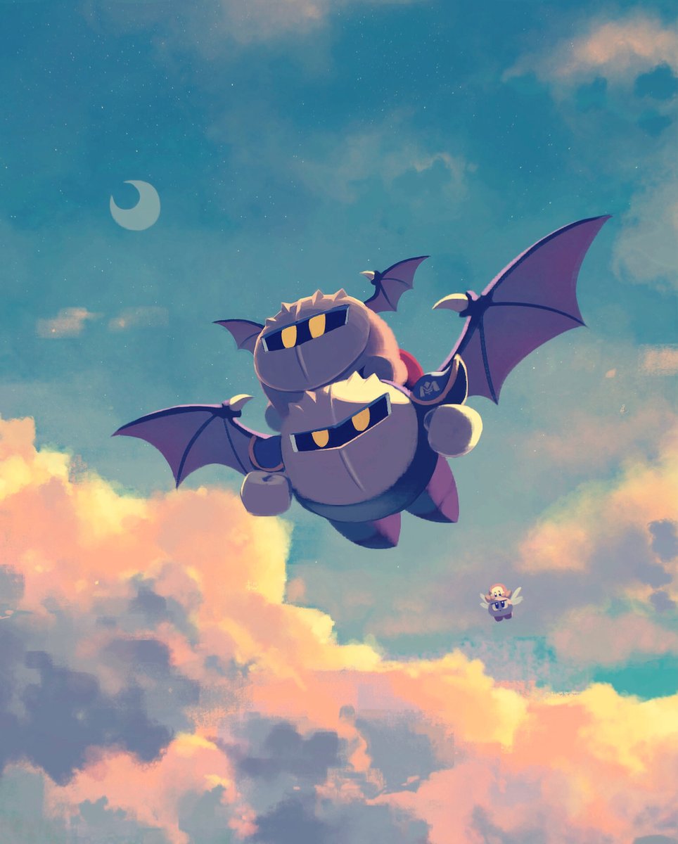 meta knight wings cloud sky flying yellow eyes mask bat wings  illustration images