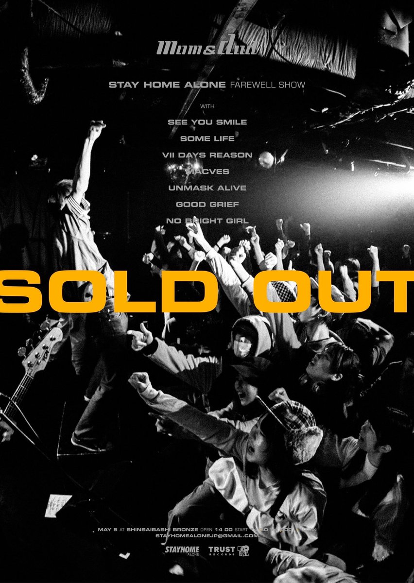 STAYHOMEALONEJP's tweet photo. ■5月5日(木祝)心斎橋BRONZE
STAY HOME ALONE Pre.
"Mam &amp; Dad"

※取り置き予定枚数終了しました。
キャンセルが出た場合、
メール予約の先着順で取り置き承ります https://t.co/eR4gKEOUqt