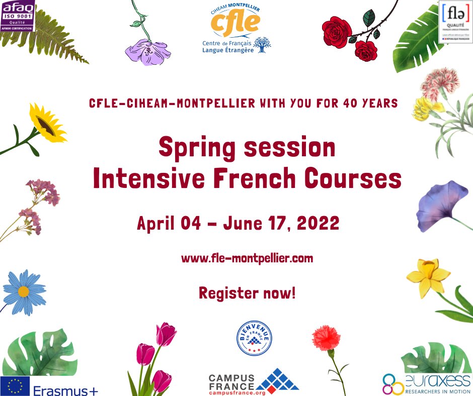 CIHEAMIAMM's tweet photo. #Intensive #FrenchCourses in #Montpellier 🇫🇷
Are you ready for our spring session? 🌿
- April 4 to June 17, 2022
- For all levels
- From 2 weeks till 10 weeks
- 9h, 15h, or 20h a week
Information:
https://t.co/ttPoEaKoPG
#LearnFrench #Frenchclasses #FLE #francais #ApprendreFR https://t.co/EvPFFkm6lu