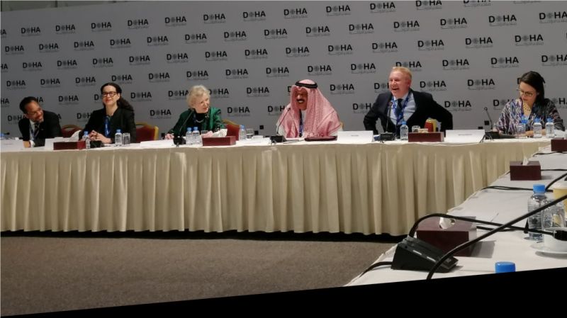 In Qatar until 1 April.  Just had the great pleasure of moderating a Doha Forum Stimson Centre panel on Climate Governance with Ireland's former President Mary Robinson, Qatar's climate envoy Amb Bader Omar Al Dafa and leading members of the Climate Governance Commission and GCF.
