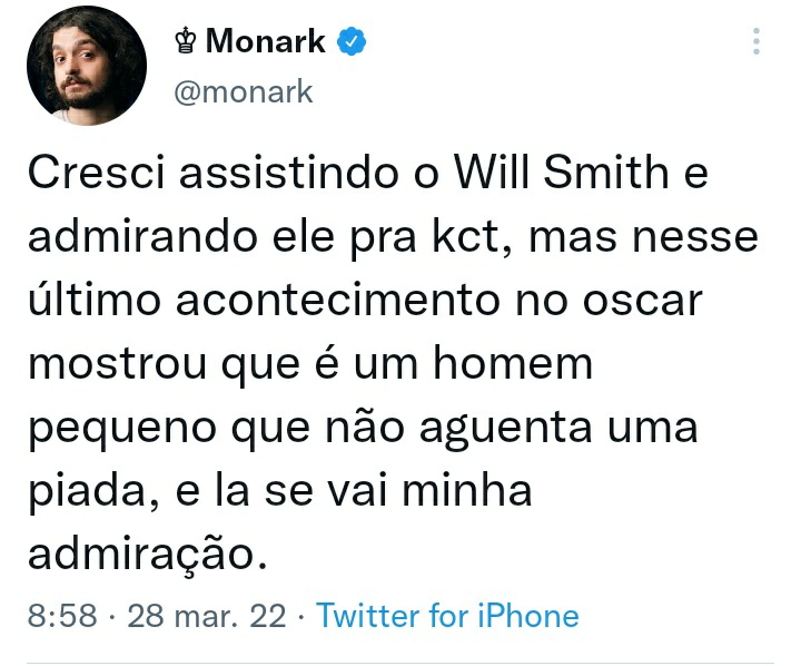 Cockroach_NFTs's tweet photo. @monark Pra mim mornark continua sendo um lixo... E minha admiração por Will Smith aumentou 200% https://t.co/snC0OnYC4I
