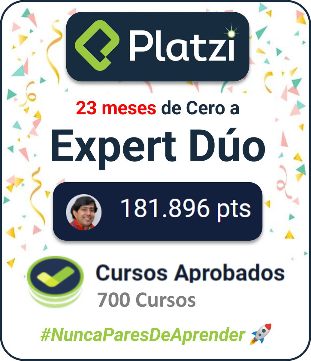 nibaldor1's tweet image. Desde la pandemia en @platzi 💚ya son 23 meses, 700 cursos, es un estilo de vida #NuncaPararDeAprender 🚀mi startup sigue creciendo, yo feliz construyo mi mejor versión, gracias totales !!!
