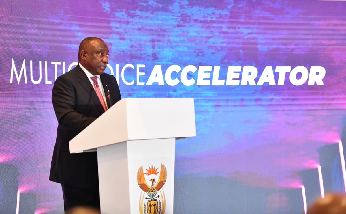 PresidencyZA's tweet photo. Remarks by President @CyrilRamaphosa at the Multichoice SMME Accelerator during #SouthAfricaDay celebration at the #Expo2020 in Dubai, United Arab Emirates. https://t.co/yNIPzN49dg

#Expo2020Dubai #BetterAfricaBetterWorld https://t.co/UFyCzXSZVd