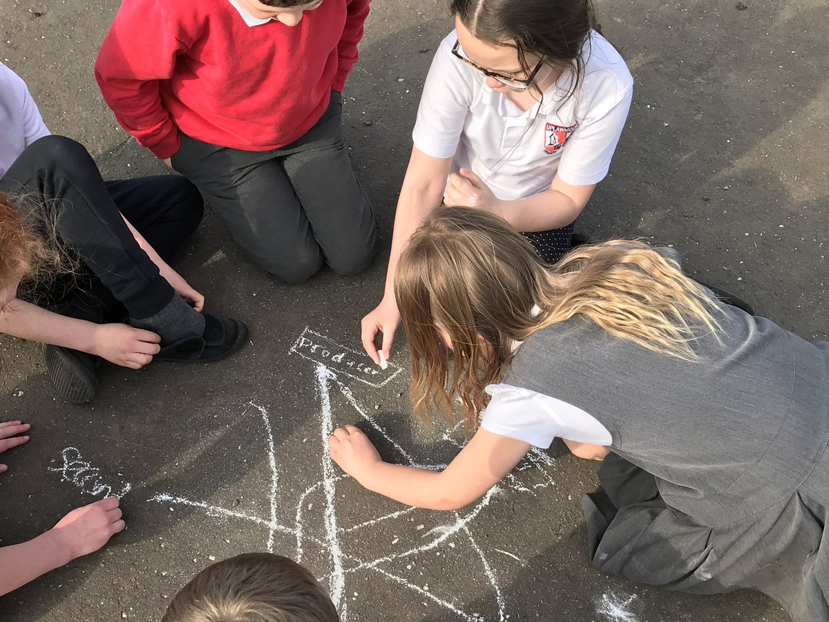 UplawmoorPS's tweet image. P3/4 have been finishing off their science topic about living things. The weather was great so we took our classroom outside. We created a giant food web, drew some food chains and made food webs in groups. #welovescience #ERCSTEM
