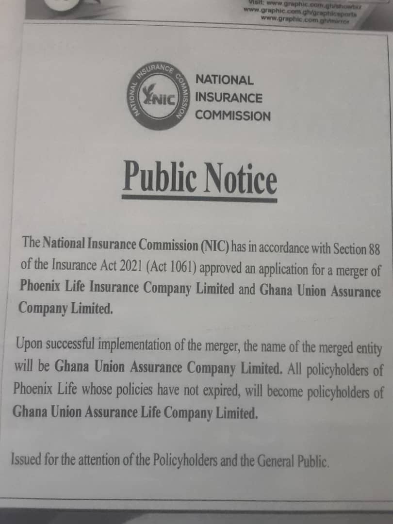 InsuranceHabari's tweet photo. Phoenix Life Insurance Co Ltd and Ghana Union Assurance Co Ltd are in the process of merging to become Ghana Union Assurance Co Ltd.
#insurancenews 
#insurancehabari https://t.co/sMAkYlu9tR