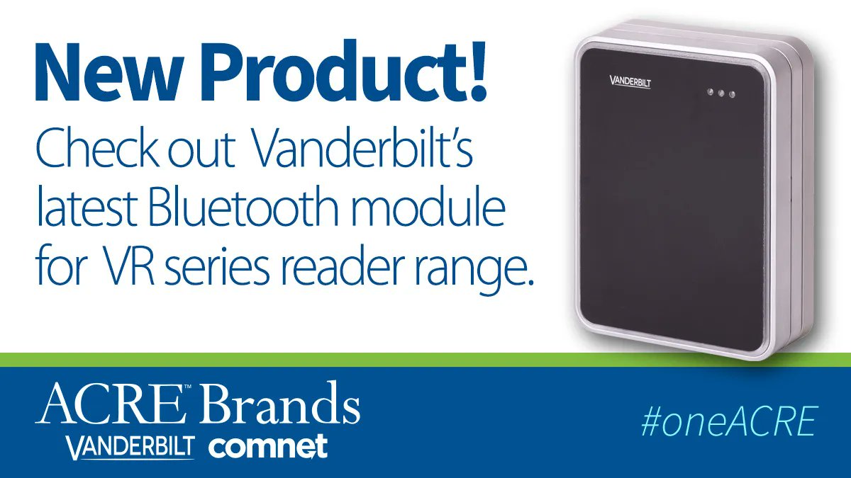 VanderbiltInd's tweet photo. Just in! We're excited to announce the #launch of our latest #bluetooth module for VR series #reader range, and a perfect complement to #actpro and #vcredential Learn more in our #pressrelease: https://t.co/q4Bd8yMFn2
#accesscontrol #accesscontrolsystems #OneACRE https://t.co/Pm51Ahywjn