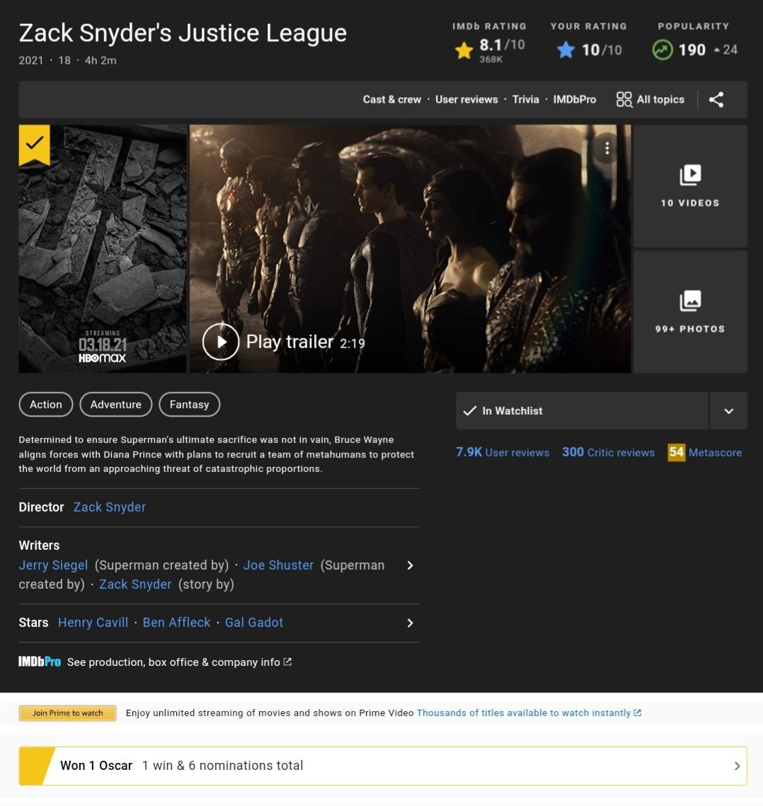 aarnav_96's tweet image. We Fans Won, Sir @ZackSnyder Won 1 Oscar for #ZackSnydersJusticeLeague 
We all achieved yet another Milestone together. US UNITED ❤️ !

I am so proud of us all. A very wonderful job done by each and every one of us. Bravo ! 

#OscarCheerMoment 
#ZackSnydersJusticeLeague