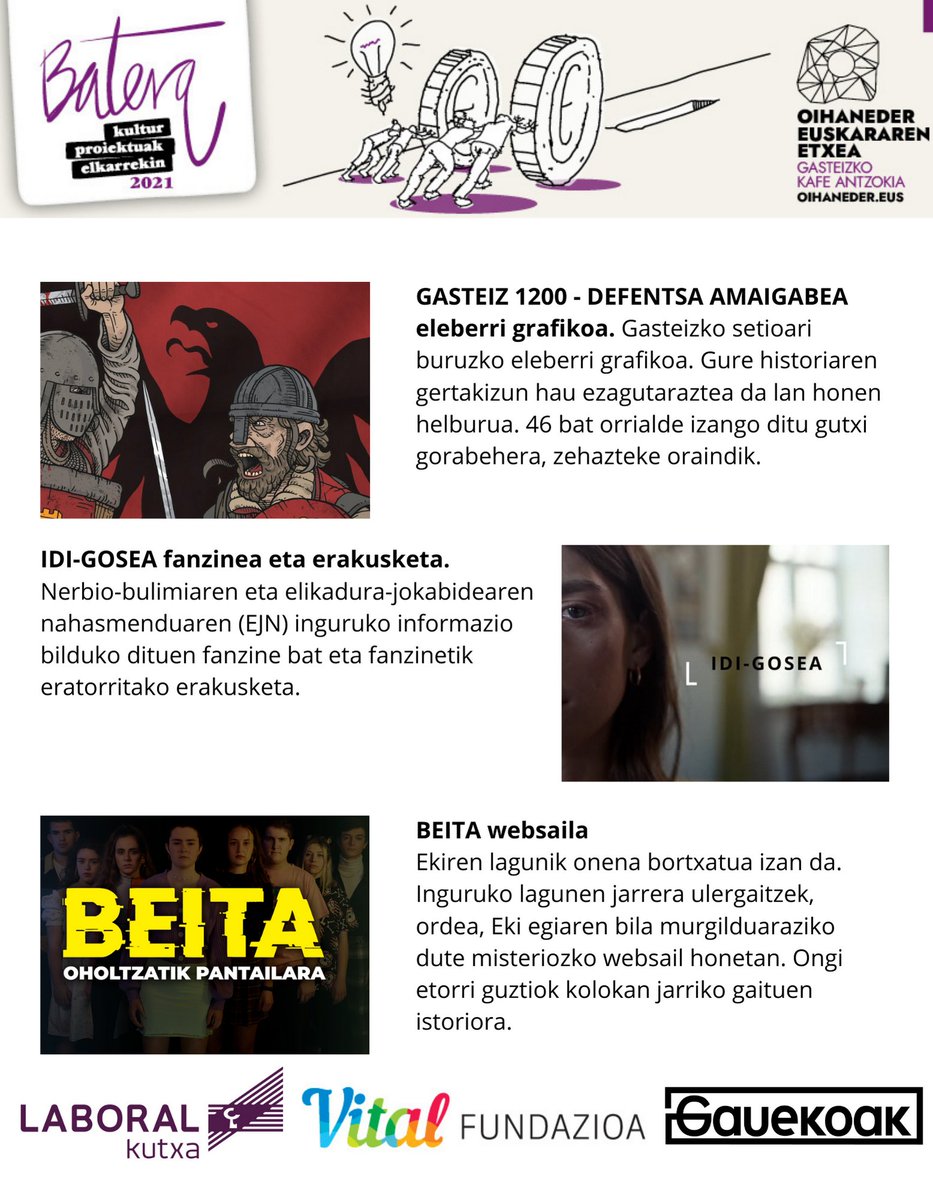 MARTXOAK 28-01
#AGENDA
🎸 Mila Modu - "INTRA"
📅 Martxoak 31
.
🎭eRRe, aldarri bat bertsoz
📅 Apirilak 03

#GONBIDAPENAK
🎥 Petit Pays | Filmazpit
📅 Apirilak 05
.
🎤 Dei | Egin leku!
📅 Apirilak 07
.
🌸 Udaberri birziklatua
📅 Apirilak 08
.
#agenda #oihaneder #kulturaeuskaraz