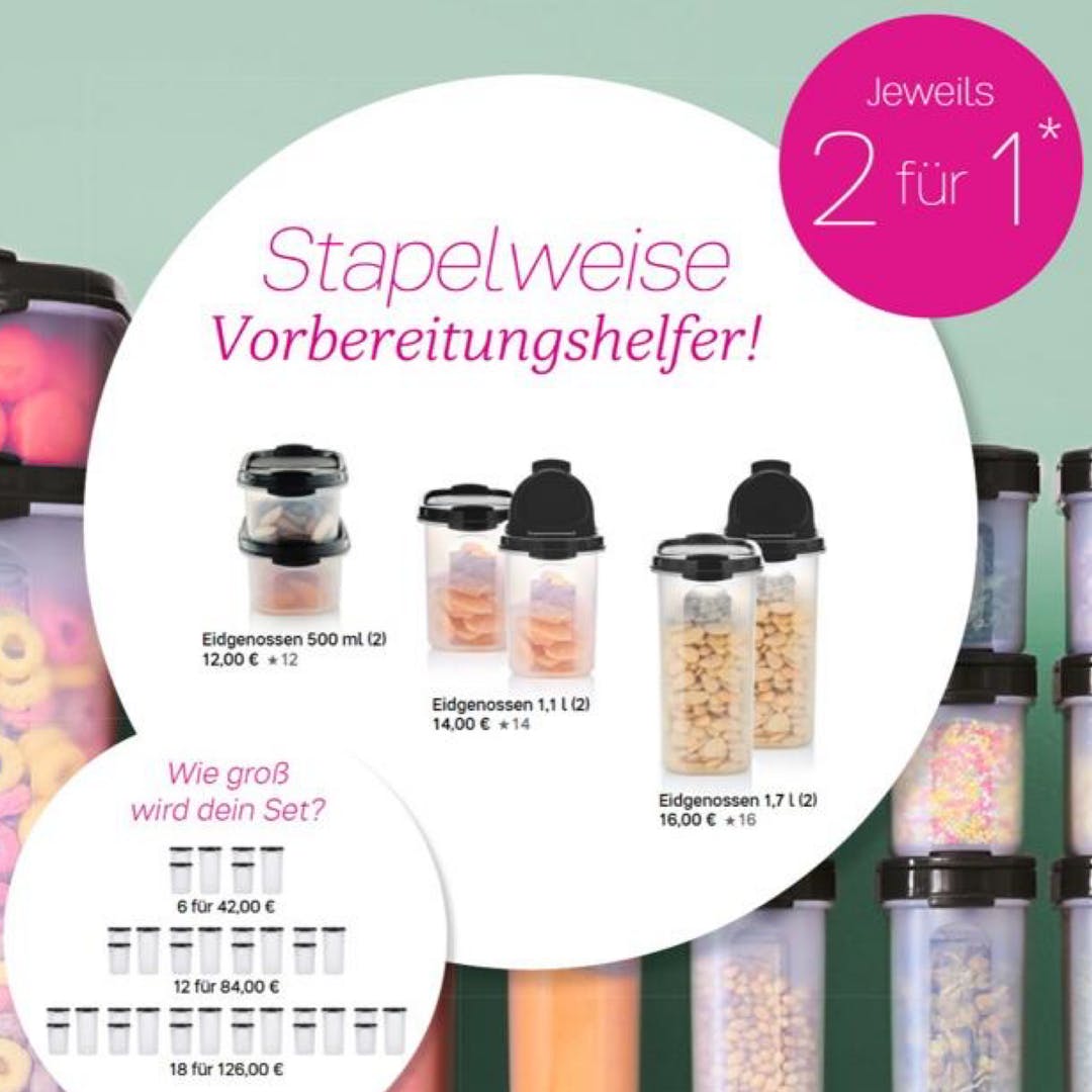 TupperPuppe's tweet image. Die Must-haves für deine Trockenvorratshaltung. Nur bis Sonntag gibt es beim Kauf der #Eidgenossen in den Grössen 500 ml, 1,1l oder 1,7l den 2. gratis dazu. Wie gross wird dein Set? go.tupperware.de/4zkc6b #Berlin #Lichtenberg #TupperPuppe #TupperUniverse #Tupperware #Tupperparty