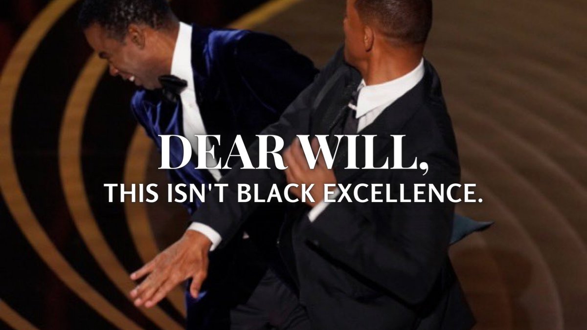 shamellakin's tweet image. Dear Will Smith, What you did to Chris Rock didn't reflect Black excellence, I understand you tried to protect your wife however it could have been handled in a more professional manner. 

You didn't confirm your manliness, you confirmed untrue biases towards Black men.
#Oscars