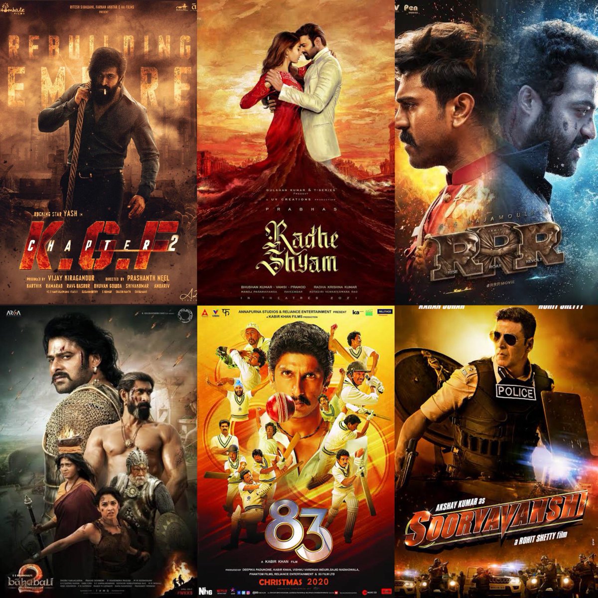 Most viewed Trailers in india in 24 hours on YT All languages
1. #KGFChpater2 - 115M+ 
2. #RadheShyam - 64M
3. #RRR - 51.1M
4. #Bahubali2 - 50M
5. #83TheMovie - 43.25M
6. #Sooryavanshi - 43M
#KGF2 on YT Fastest 100M+ Viewed trailer on YT India 
#RamCharan #Prabhas𓃵 #NTR #Yash