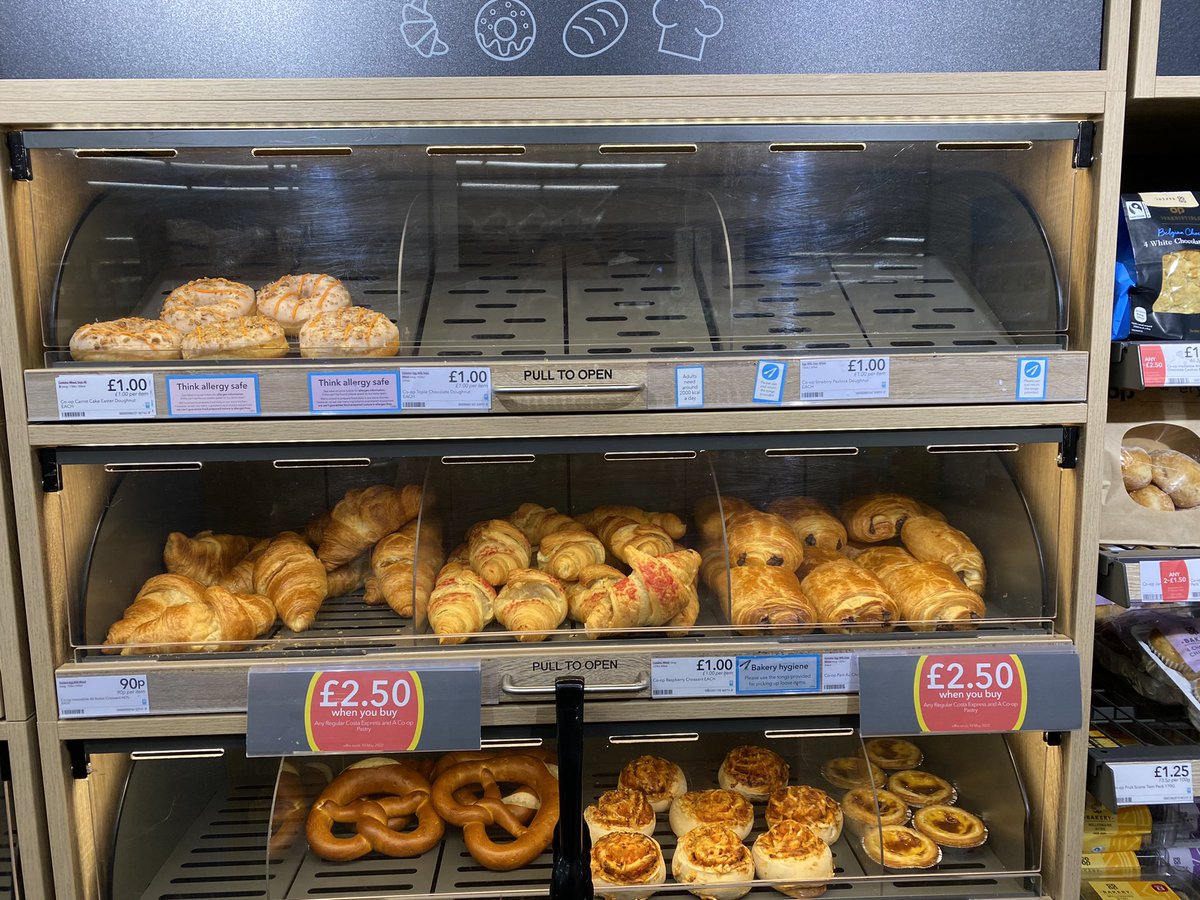 docfindlay's tweet photo. @marksandspencer  I’ve been asking at every M&amp;S store with a bakery why, in a time of pandemic spread by aerosol droplets, M&amp;S don’t cover their baked goods. Look at the Co op! I love M&amp;S apple turnovers but not that much! https://t.co/ztl8xZukQV