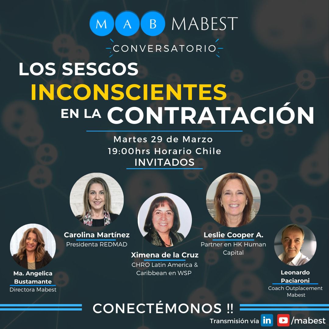 redmad_chile's tweet photo. 🔴Mañana martes 29 de marzo a las 19:00 horas, Carolina Martínez, presidenta de #REDMAD, participará del conversatorio "Los #SesgosInconscientes en la #Contratación" organizado por #MABEST.
➡️Conéctate este martes aquí: https://t.co/pVCuPAOgve https://t.co/eOlvDXXNty