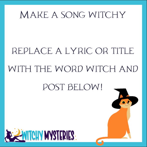 WitchyMys's tweet photo. Let's make a song witchy!
Replace a lyric or song title with the word witch and post below!

#musicmonday #booklove #bookish #Witchy https://t.co/kkmps01sKV