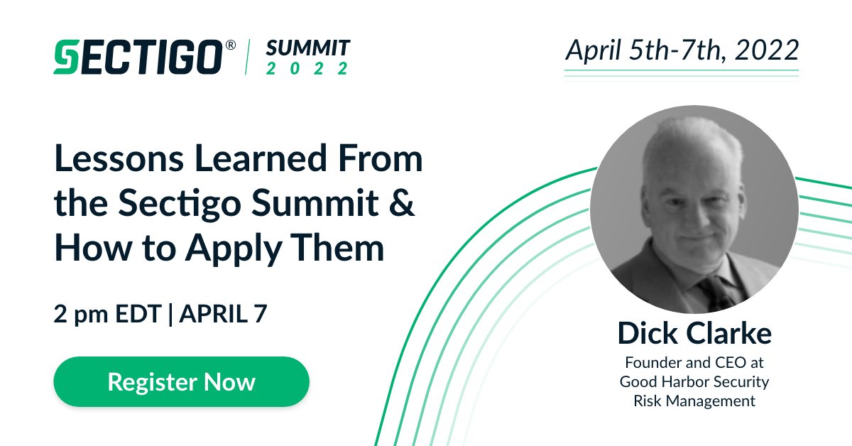 We're pleased to welcome @richardclarke, Founder &amp; CEO of @GHSRM, as a #SectigoSummit22 keynote speaker next week. He'll be presenting 'Lessons Learned from the Sectigo Summit and How to Apply Them.' Register for the virtual event at sectigo.com/sectigo-summit.