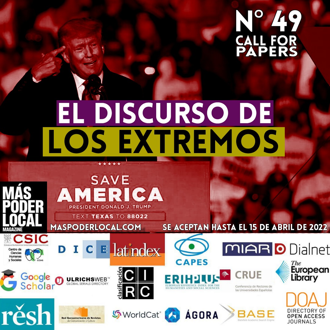 MasPoderLocal's tweet image. 🚨🔜Les recordamos que hasta el próximo 15 de abril estará abierto nuestro #CallForPapers para el número 49 de la revista centrado en "El discurso de los extremos". 

🧐Consulta las normas de envío en maspoderlocal.com/index.php/mpl/…

#MásPoderLocal #Compol #CfP #Investigación