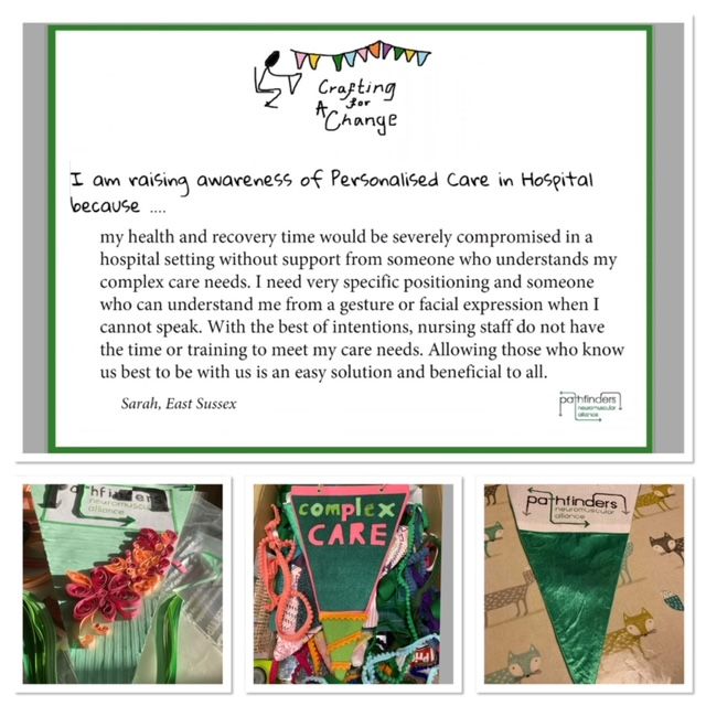 DuchenneUK's tweet photo. If you, or someone you care about, has complex care needs and needs the support of a PA or family member during hospital visits, use your crafting skills to help @PathfindersNMA campaign for personalised care. Follow @Craftfinders21 to find out more about #CraftingforChange https://t.co/jJ6LNHP8pi