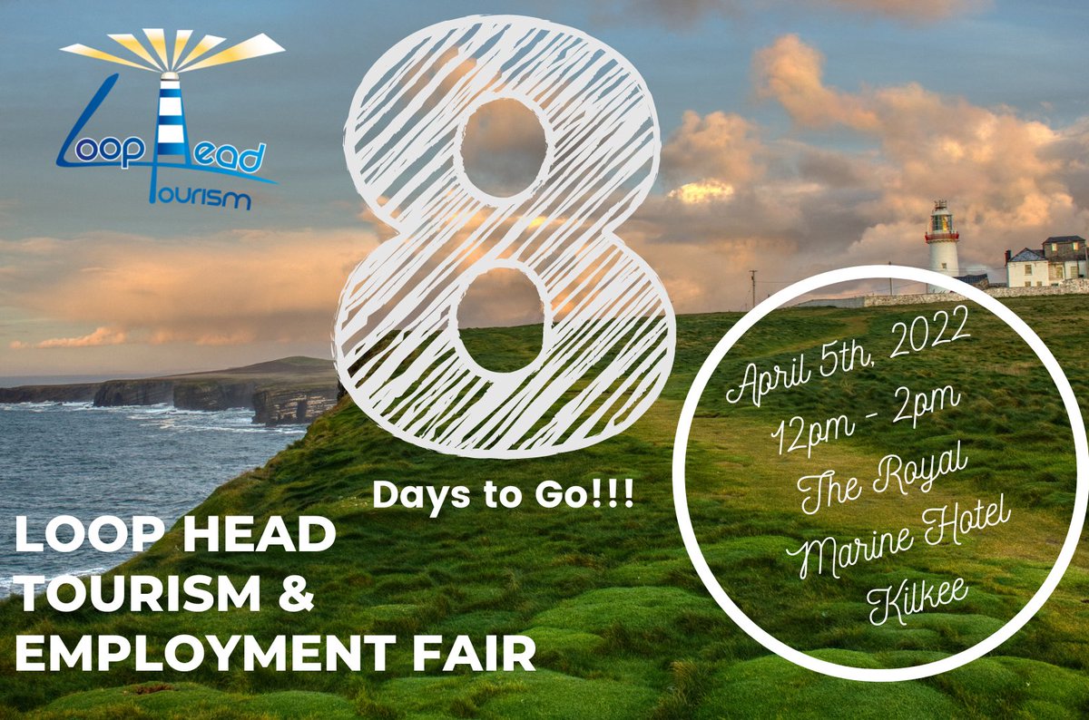 Loop Head Peninsula (@loopheadtourism) on Twitter photo Only 8 days to go until our Tourism & Employment Fair at the Royal Marine Hotel Kilkee.
Free admission and is the perfect opportunity for you to find out what is happening on Loop Head this summer. If you are looking for employment in the - area pop in and talk to us on the day. Only 8 days to go until our Tourism & Employment Fair at the Royal Marine Hotel Kilkee.
Free admission and is the perfect opportunity for you to find out what is happening on Loop Head this summer. If you are looking for employment in the - area pop in and talk to us on the day.
