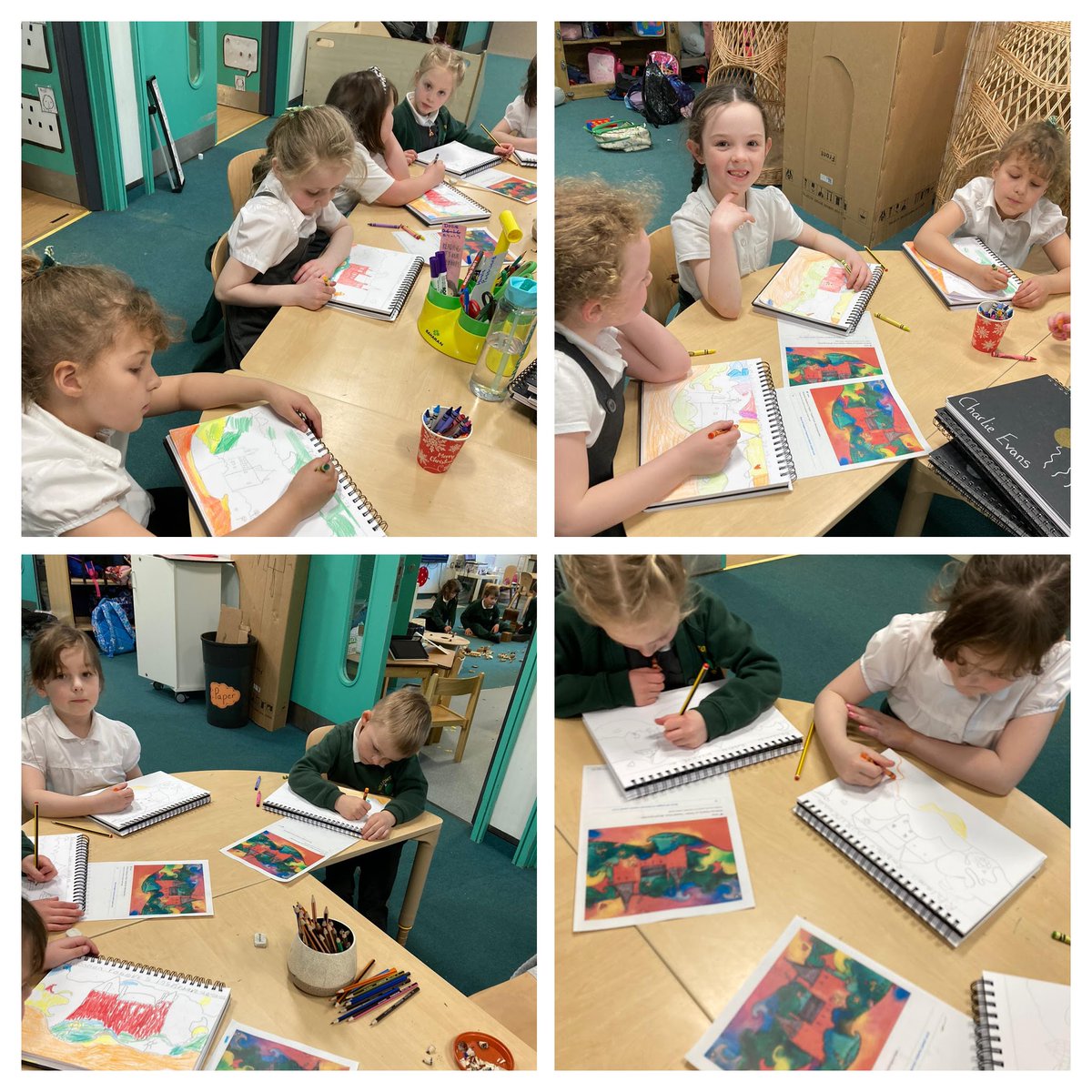 michell41904044's tweet photo. Year 2 Gwyrdd developing their creative skills in the style of Welsh artist Rhiannon Roberts #expressivearts #humanities #curriculumforwales https://t.co/CDXBacMWIv
