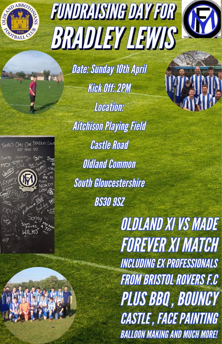 Along with Hallen &amp; BRJSC, <a href="/oldlandafc/">Oldland Abbotonians FC</a> and us are hosting a fundraising game on Sunday 10th April for Bradley Lewis. We would be grateful if as many people as possible can come along to support this fantastic event💙