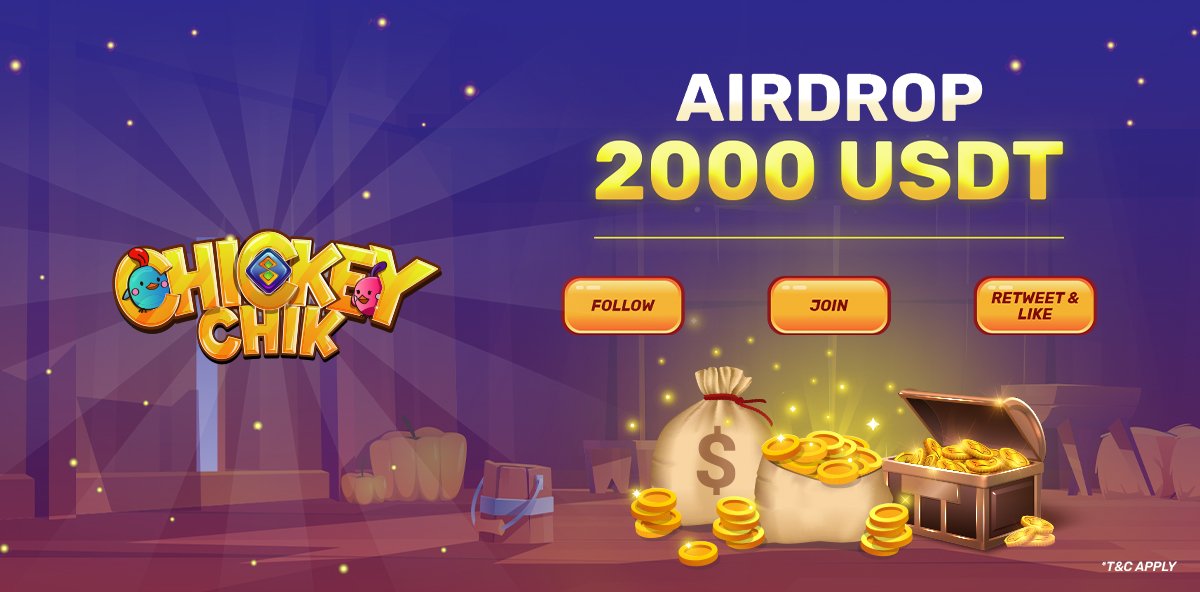 Chickey Chik Airdrop!!! 🐥

🎁 Prize Pool: $2,000 USDT
⏳ Airdrop end date: April 11th, 2022
⭐️ Distribution date: after 2 weeks

#ChickeyChik #Airdrop #PLAY2EARN  #NFTs