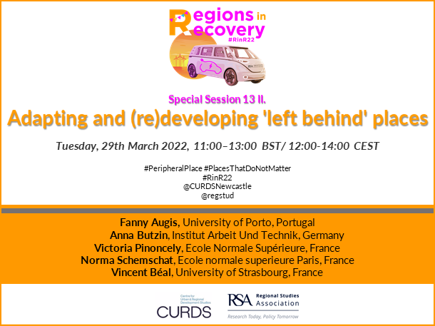 #RinR22 What’s online tomorrow, Tue 29th March, 
@CURDSNewcastle SS13 II. Adapting and (re)developing 'left behind' places. More details at events.rdmobile.com/Sessions/Detai… Registration (free & open to all) at lounge.regionalstudies.org/Meetings/Meeti… 

#PeripheralPlace
#PlacesThatDoNotMatter