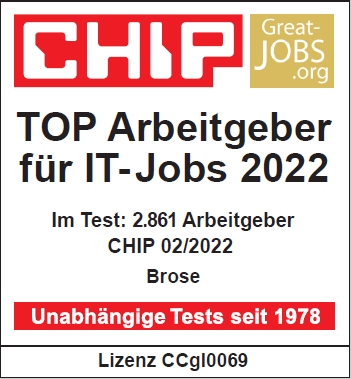 Brose wurde vom Technikmagazin CHIP als „TOP-Arbeitgeber für IT Jobs 2022“ ausgezeichnet und gehört damit zu den 26 Unternehmen, die am besten in der #Automotive-Branche abgeschnitten haben.