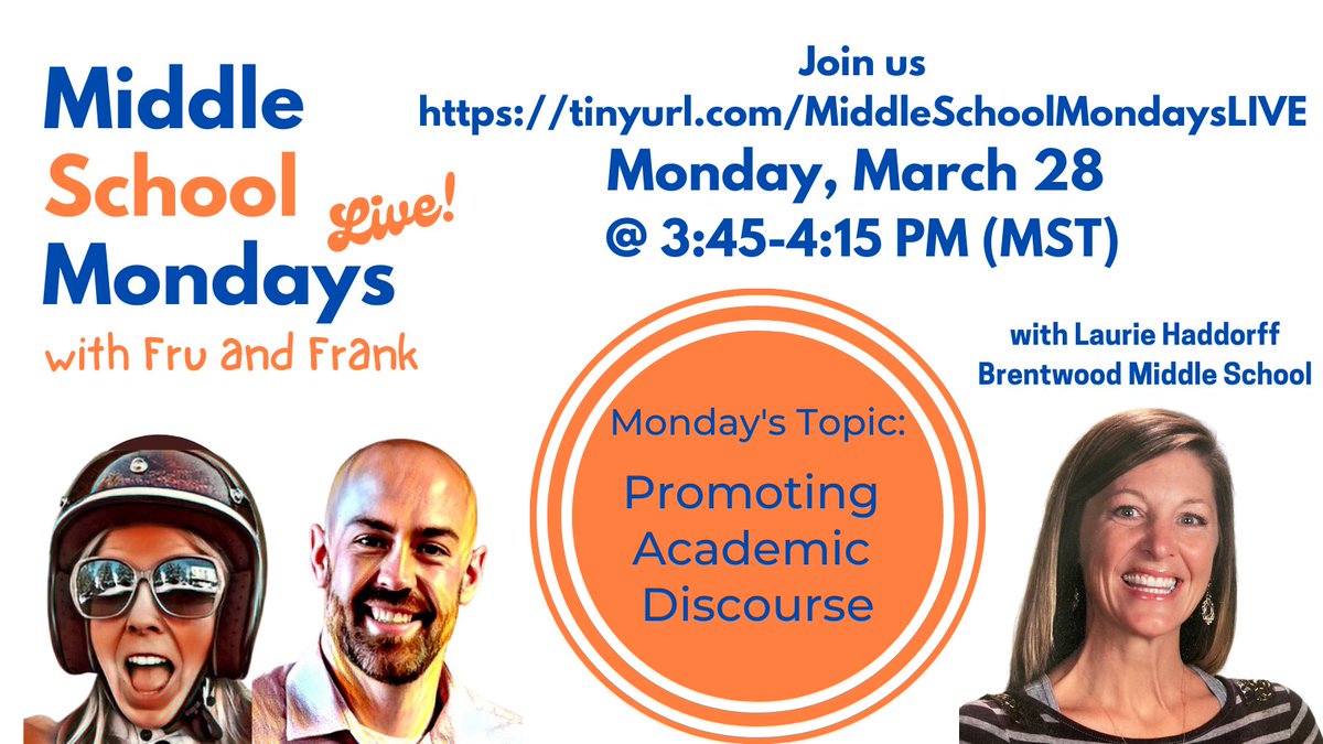 MidSchool Mondays (@camlemsmondays) on Twitter photo Tune in today, Monday March 28 from 3:45-4:15 PM --- Special Guest, Math Teacher Laurie Haddorff from Brentwood Middle School in Greeley, CO. tinyurl.com/MiddleSchoolMo… Topic focus - Promoting Academic Discourse. #edcolo #mschat #MiddleSchoolMondays <a href="/ChrisMFrank/">Chris Frank</a> <a href="/MsFruvellhoff/">Megan Fruvellhoff</a> Tune in today, Monday March 28 from 3:45-4:15 PM --- Special Guest, Math Teacher Laurie Haddorff from Brentwood Middle School in Greeley, CO. tinyurl.com/MiddleSchoolMo… Topic focus - Promoting Academic Discourse. #edcolo #mschat #MiddleSchoolMondays <a href="/ChrisMFrank/">Chris Frank</a> <a href="/MsFruvellhoff/">Megan Fruvellhoff</a>