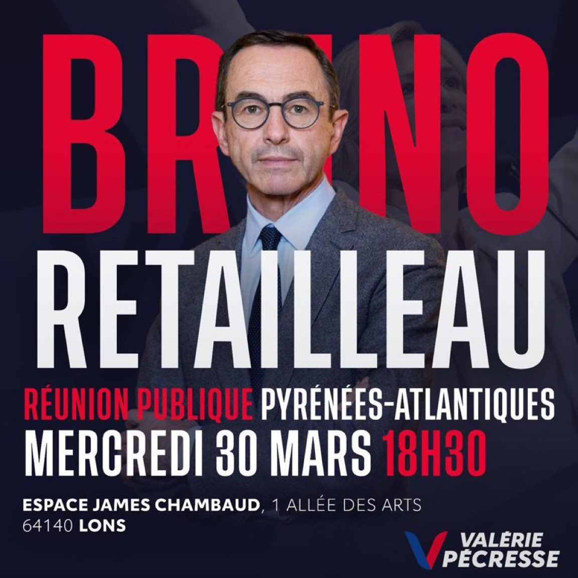 🗓 J-2 RÉUNION PUBLIQUE 🗓

➡️ Nous vous attendons nombreux le mercredi 30 mars à 18H30 à Lons avec <a href="/BrunoRetailleau/">Bruno Retailleau</a>. 

#ValeriePresidente #Pecresse #Presidentielle2022 #Elysee2022 #NouvelleFrance