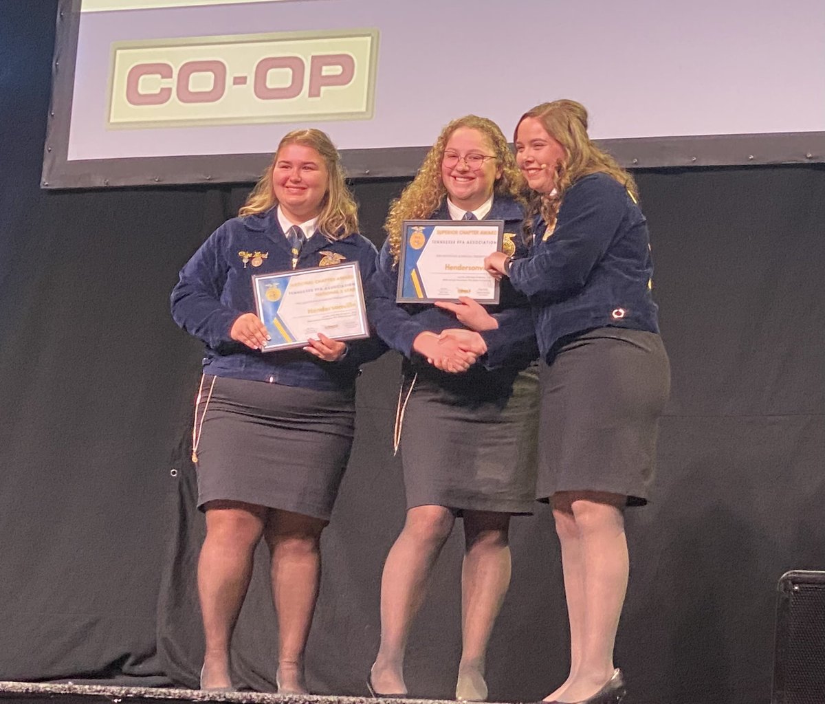 Hendersonville FFA being recognized on stage at the 94th TN FFA convention as a State Superior and a National 3-Star Chapter! <a href="/SumnerCountyCTE/">Sumner County CTE</a> <a href="/hhscommandos/">Hendersonville High</a>